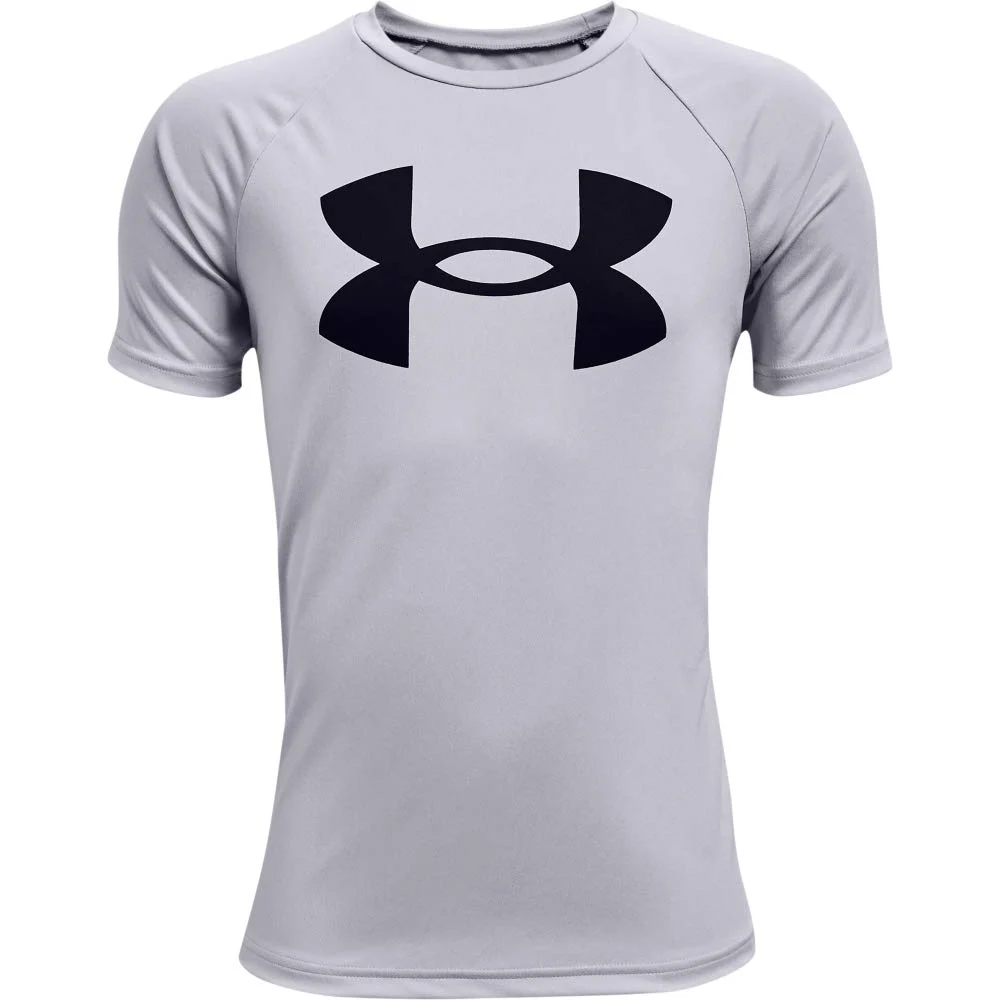 חולצת טי קצרה עם לוגו לילדים Under Armour, אפור בהיר/שחור